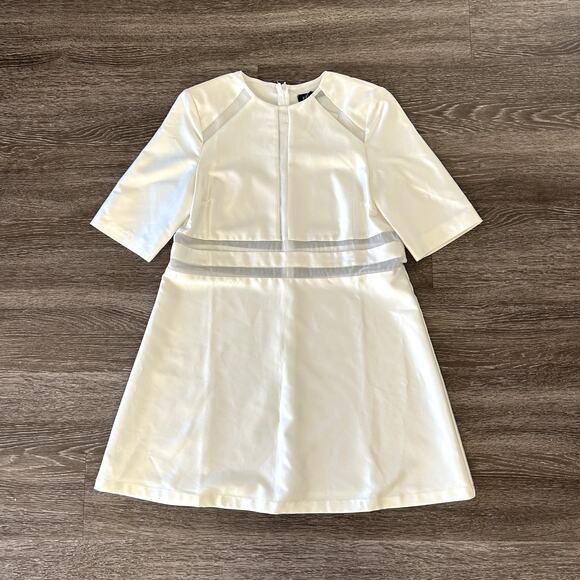 NWT Elliatt Oracle Ivory Mesh Trim Mini Dress Sz M Short Sleeve Shift Structured - Picture 10 of 12
